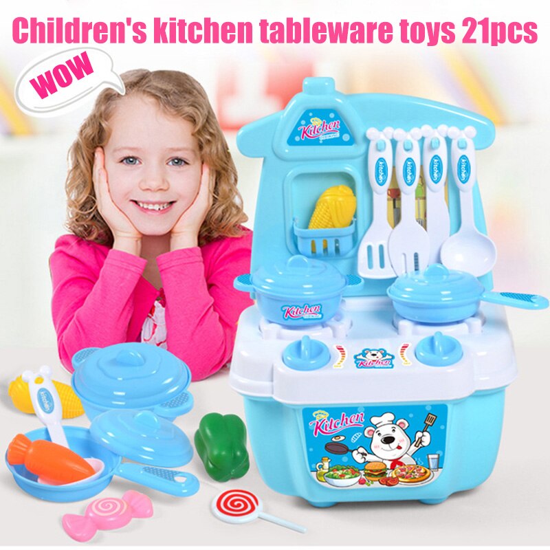 21 PCS Play Kitchen Kit for Kids Pretend Cooking Set Roleplay Toddlers Playhouse Game BM88