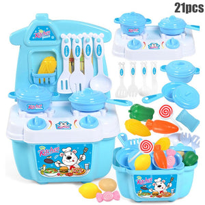 21 PCS Play Kitchen Kit for Kids Pretend Cooking Set Roleplay Toddlers Playhouse Game BM88