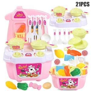 21 PCS Play Kitchen Kit for Kids Pretend Cooking Set Roleplay Toddlers Playhouse Game BM88