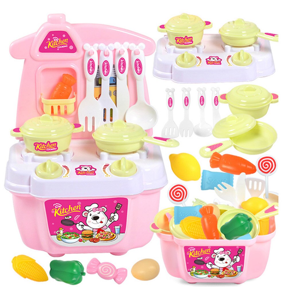 21 PCS Play Kitchen Kit for Kids Pretend Cooking Set Roleplay Toddlers Playhouse Game BM88