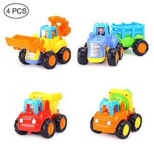 4 Sets Plastic Toddlers Toys Car Tractor Truck Dumper Bulldozer Friction Powered Car Fun Toy Gifts For Kids