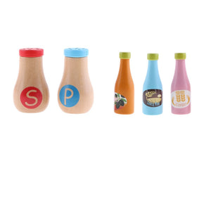 5-piece Pretend Wooden Food Bottle Set for Kids – Pretend Play Food Sets for Toddlers Age 3 Years and Up