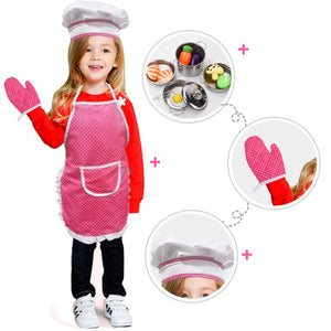 Kitchen Pretend Play Toys with Apron & Chef Hat  Oven Mitt   Hot Pad for Kids  Girls  Boys  Toddlers Accessories