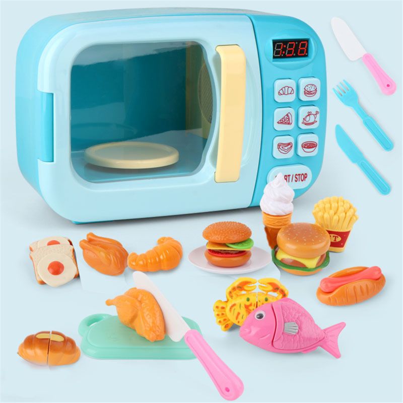 Microwave Kitchen Play Set with Pretend Play Fake Food - Great for Toddlers Ages 3 and Older - Educational Battery Power