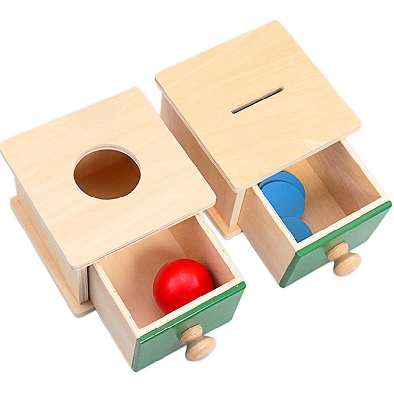 Montessori Materials Match Box Ball Box Coin Box Piggy Bank Set Toys for Toddler Solid Wood Infant Basic Life Skill Toy 8-24 Mon