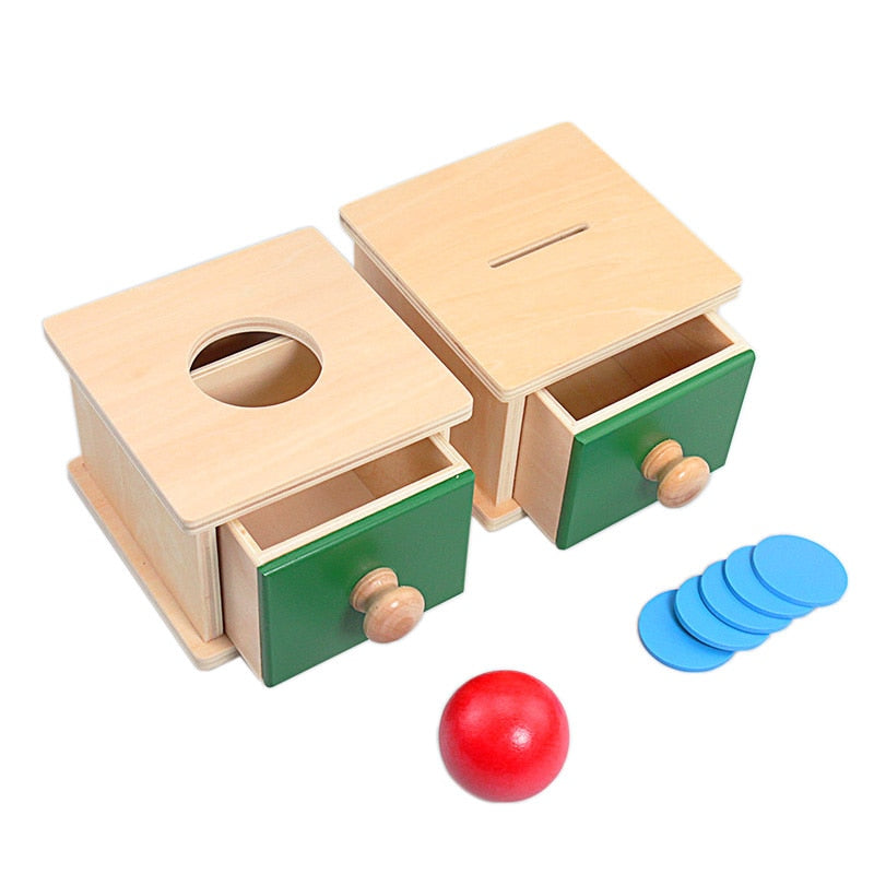 Montessori Materials Match Box Ball Box Coin Box Piggy Bank Set Toys for Toddler Solid Wood Infant Basic Life Skill Toy 8-24 Mon