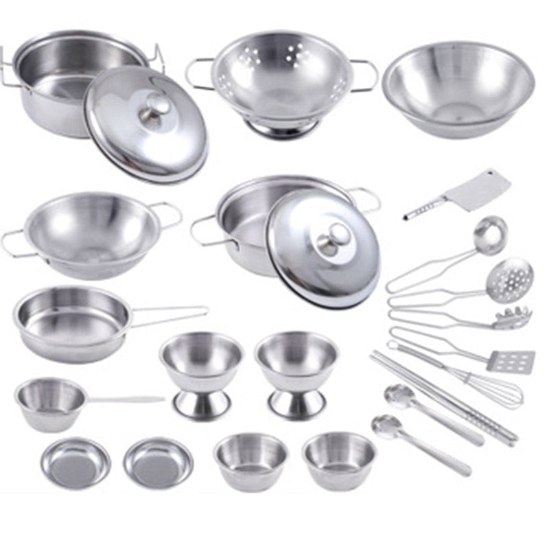 New 16pcs Set Stainless Steel Play Cooking Toy Kids Kitchenware Roleplay Toddler Playhouse Game for Children SCI88