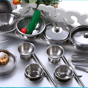 New 16pcs Set Stainless Steel Play Cooking Toy Kids Kitchenware Roleplay Toddler Playhouse Game for Children SCI88