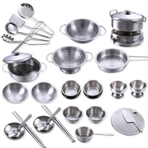 New 16pcs Set Stainless Steel Play Cooking Toy Kids Kitchenware Roleplay Toddler Playhouse Game for Children SCI88