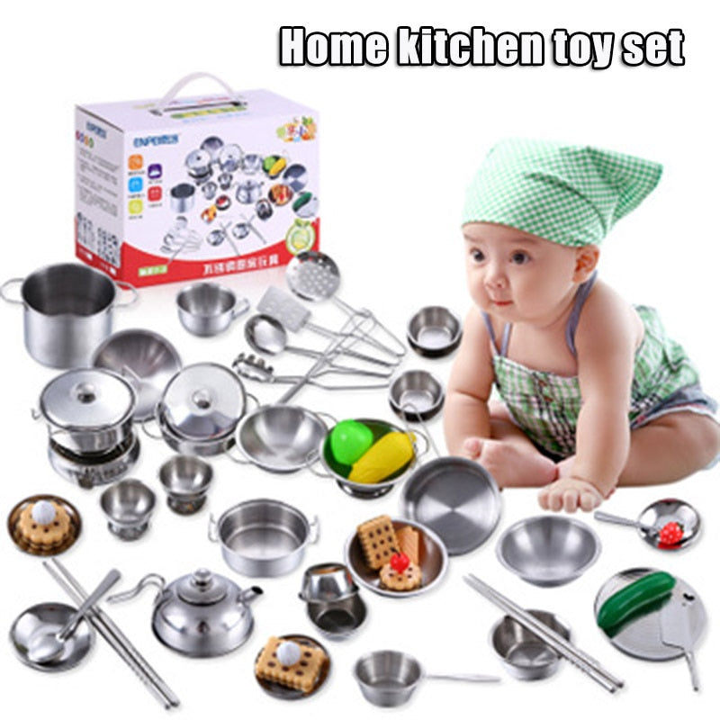 New 16pcs Set Stainless Steel Play Cooking Toy Kids Kitchenware Roleplay Toddler Playhouse Game for Children SCI88