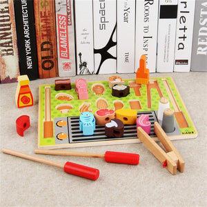 New Kids Wooden Barbecue Set Pretend Play Cooking Playset Toddler Wood Food Toys Kids Toys Pretend Playset Educational Toys Gift