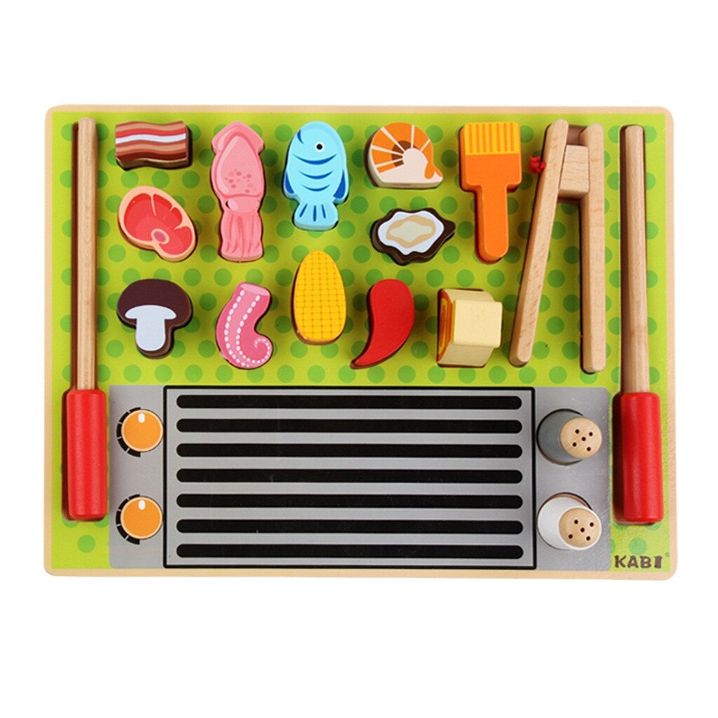 New Kids Wooden Barbecue Set Pretend Play Cooking Playset Toddler Wood Food Toys Kids Toys Pretend Playset Educational Toys Gift