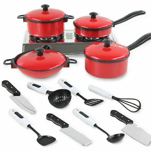 Pudcoco 13PCS Toddler Girls Baby Kids Play House Toy Kitchen Utensils Cooking Pots Pans Food Dishes Cookware