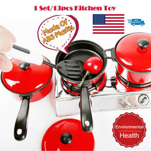 Pudcoco 13PCS Toddler Girls Baby Kids Play House Toy Kitchen Utensils Cooking Pots Pans Food Dishes Cookware