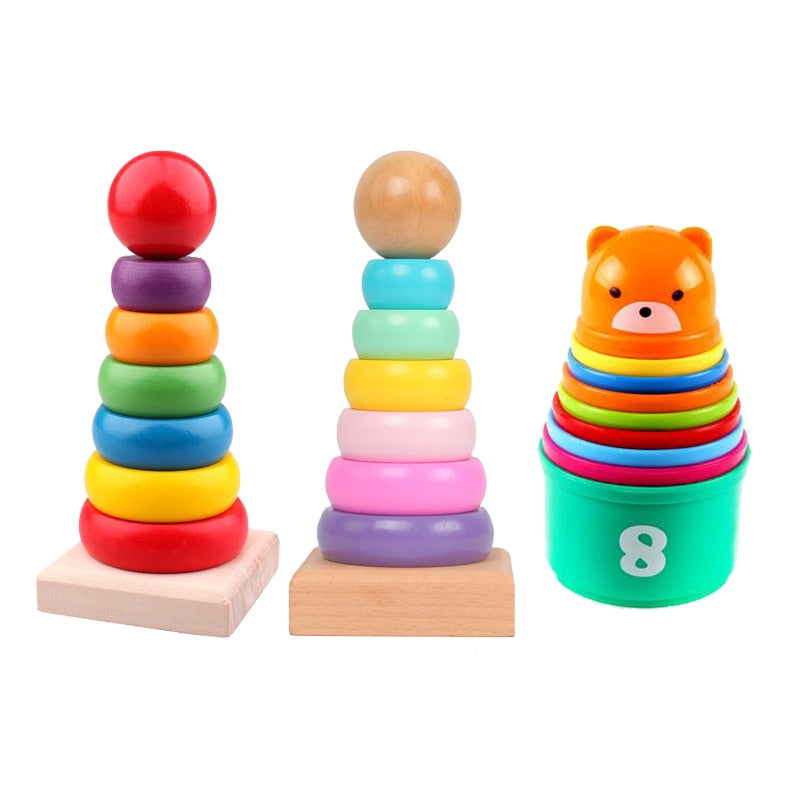 Rainbow Stacking Ring Tower Stacking Folding Cup Stapelring Blocks Wood Plastic Toddler Toy Baby Toys Infant Toys GYH