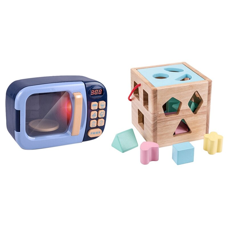 Shape Sorting Square Baby Toddler Toy Clic Wooden Toy Gift with Microwave Kitchen Play Set