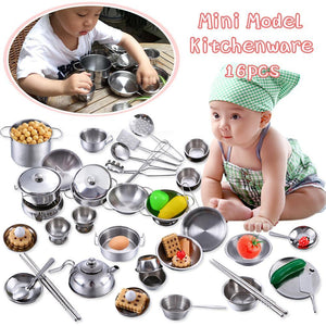 Stainless Steel Play Pots Pans Set for Toddler Interesting Pretend Cooking Toys Kitchenware Play House Toys Kids Interactive Toy