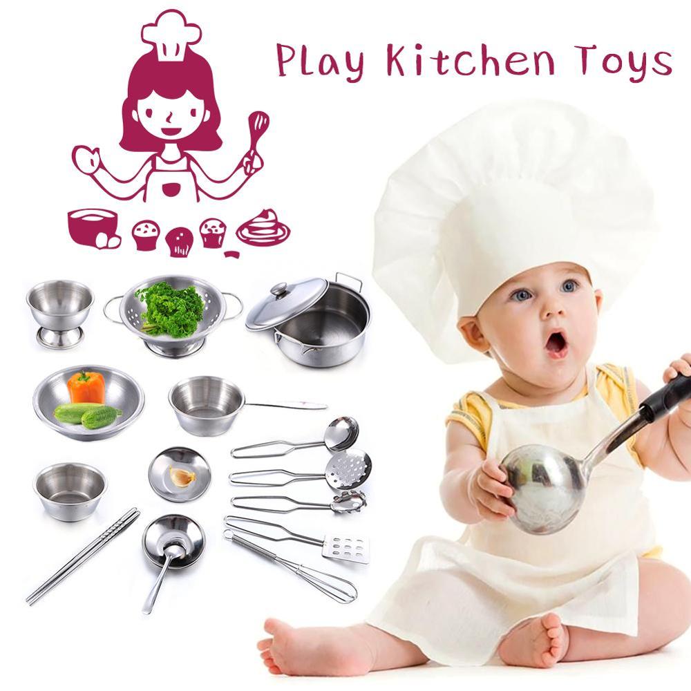 Stainless Steel Play Pots Pans Set for Toddler Interesting Pretend Cooking Toys Kitchenware Play House Toys Kids Interactive Toy