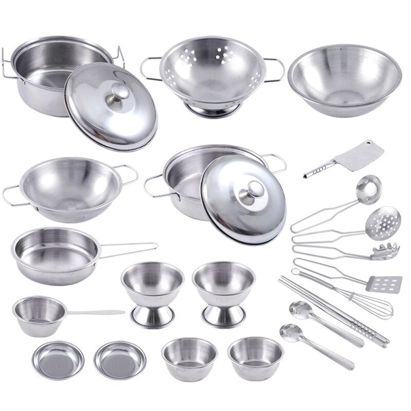 Stainless Steel Play Pots Pans Set for Toddler Interesting Pretend Cooking Toys Kitchenware Play House Toys Kids Interactive Toy