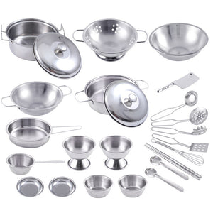 Stainless Steel Play Pots Pans Set for Toddler Interesting Pretend Cooking Toys Kitchenware Play House Toys Kids Interactive Toy