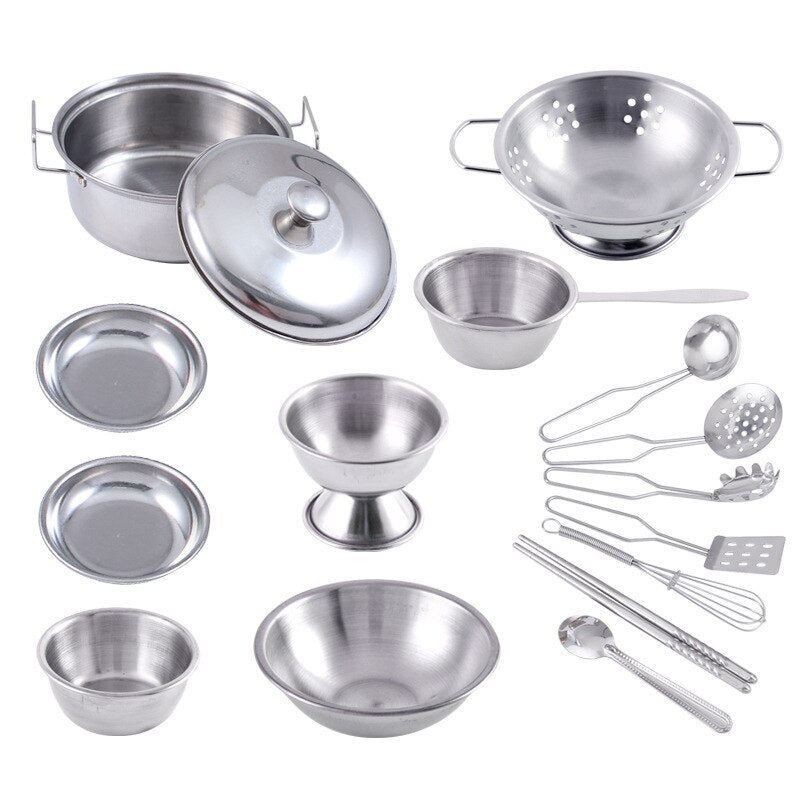 Stainless Steel Play Pots Pans Set for Toddler Interesting Pretend Cooking Toys Kitchenware Play House Toys Kids Interactive Toy