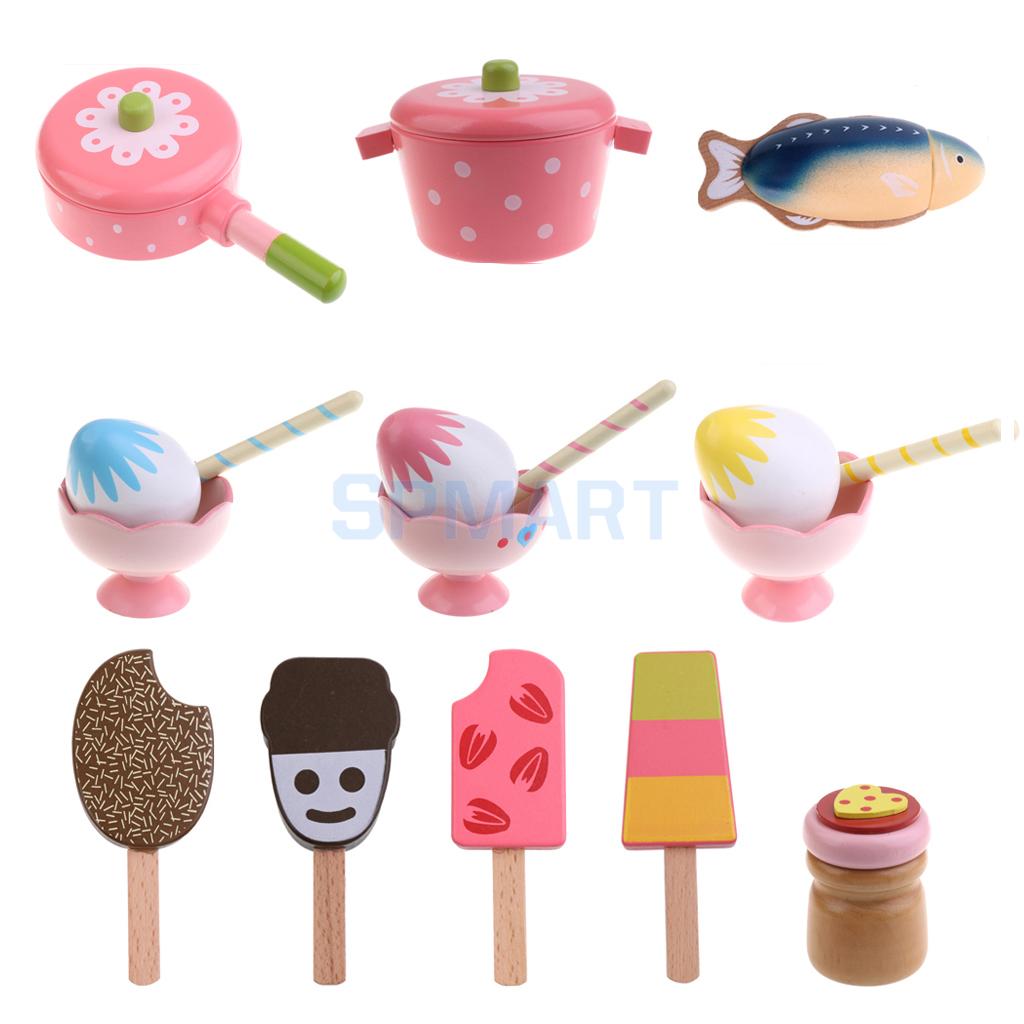 Wooden Cookware/ Fish/ Sundae/ Popsicle Fast Food Kitchen Food Cooking Pretend Play Educational Toy for Kids Children Toddlers