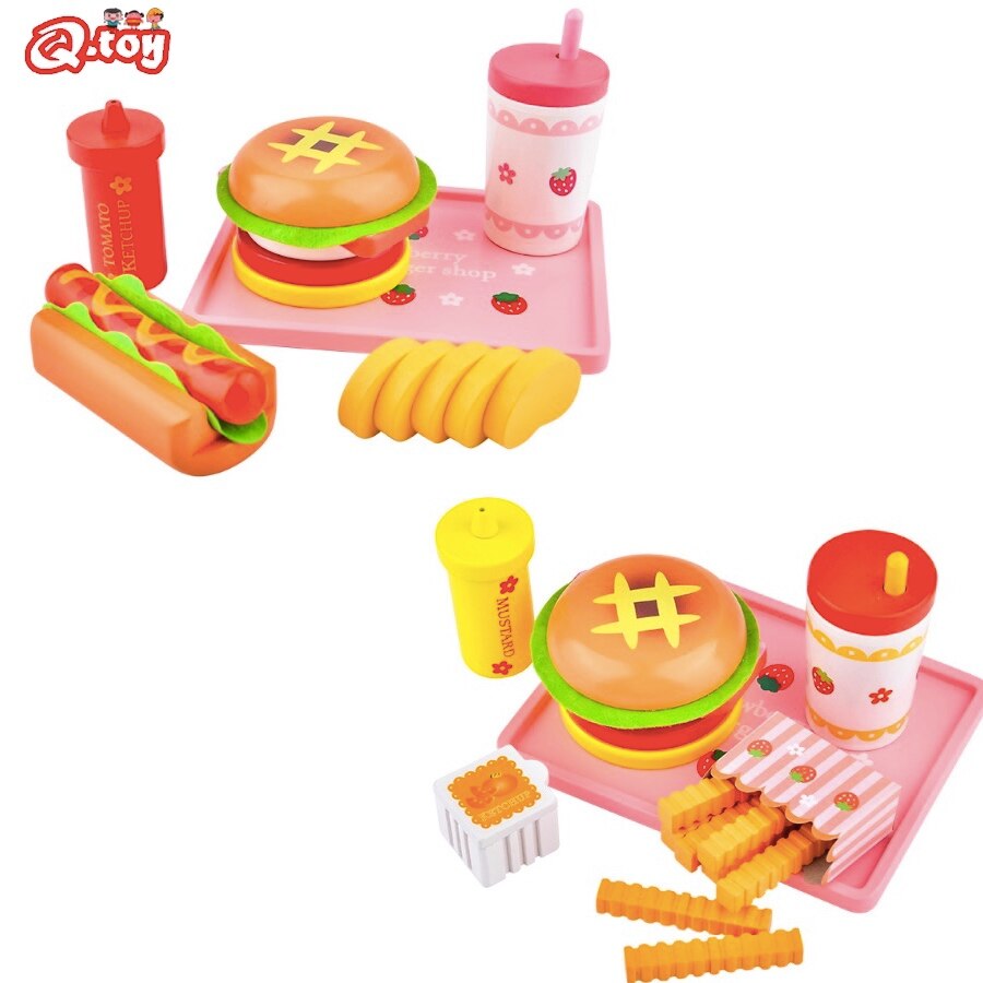 Wooden kitchen pretend play role play toy  utensil Simulation Burger Hot Dog Toys Girl Boy child toddler gift chirstmas new year