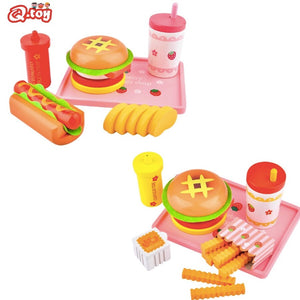 Wooden kitchen pretend play role play toy  utensil Simulation Burger Hot Dog Toys Girl Boy child toddler gift chirstmas new year
