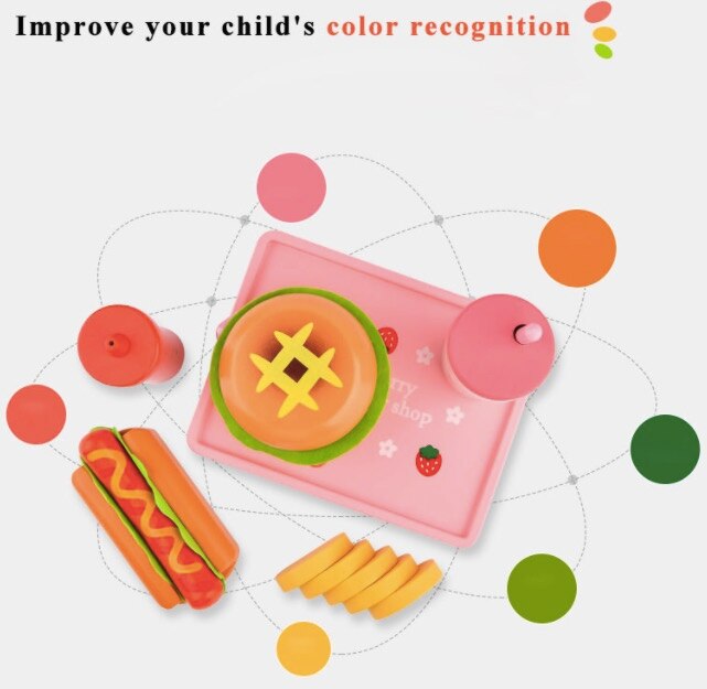 Wooden kitchen pretend play role play toy  utensil Simulation Burger Hot Dog Toys Girl Boy child toddler gift chirstmas new year