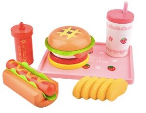 Wooden kitchen pretend play role play toy  utensil Simulation Burger Hot Dog Toys Girl Boy child toddler gift chirstmas new year